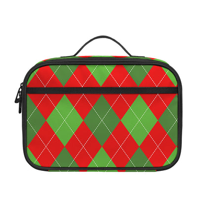 Green And Red Argyle Pattern Print Portable Lunch Bag