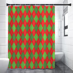 Green And Red Argyle Pattern Print Premium Shower Curtain