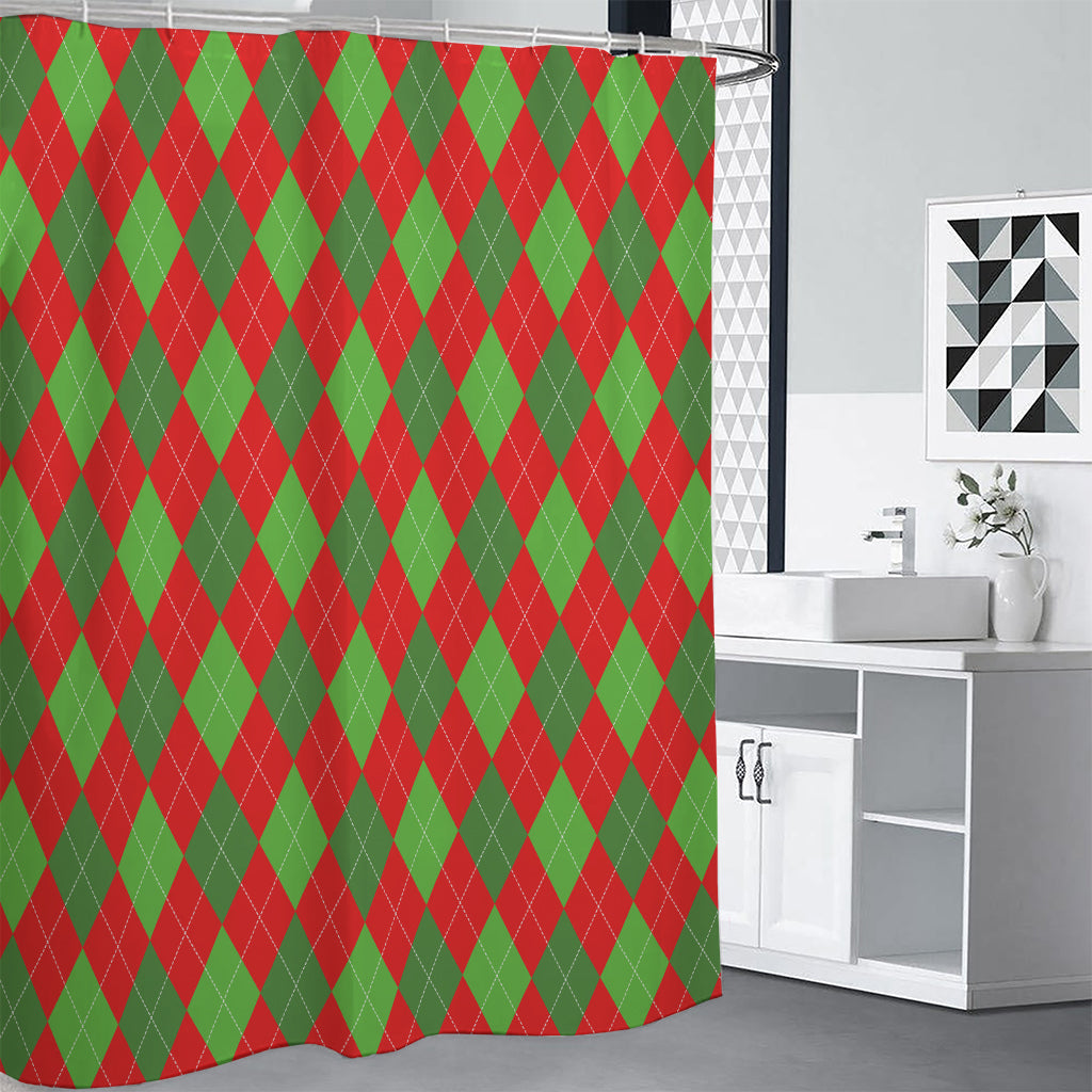 Green And Red Argyle Pattern Print Premium Shower Curtain