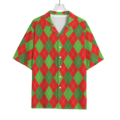 Green And Red Argyle Pattern Print Rayon Hawaiian Shirt
