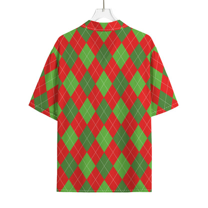 Green And Red Argyle Pattern Print Rayon Hawaiian Shirt