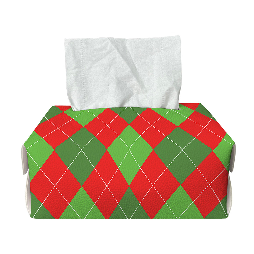 Green And Red Argyle Pattern Print Rectangle Tissue Box Cover