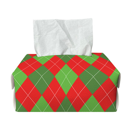 Green And Red Argyle Pattern Print Rectangle Tissue Box Cover