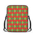 Green And Red Argyle Pattern Print Rectangular Crossbody Bag