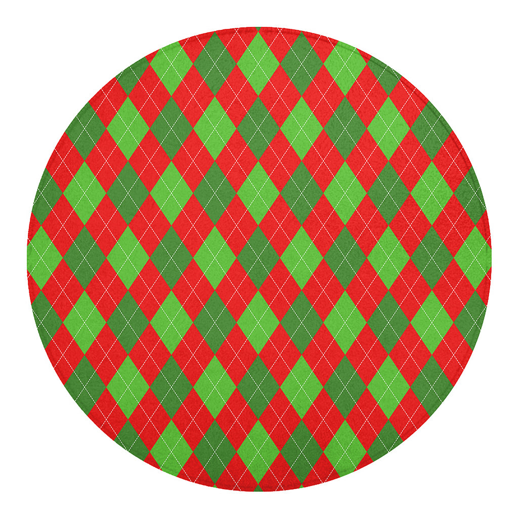 Green And Red Argyle Pattern Print Round Blanket