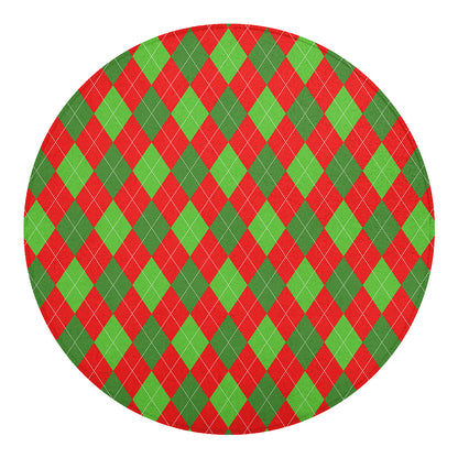 Green And Red Argyle Pattern Print Round Blanket
