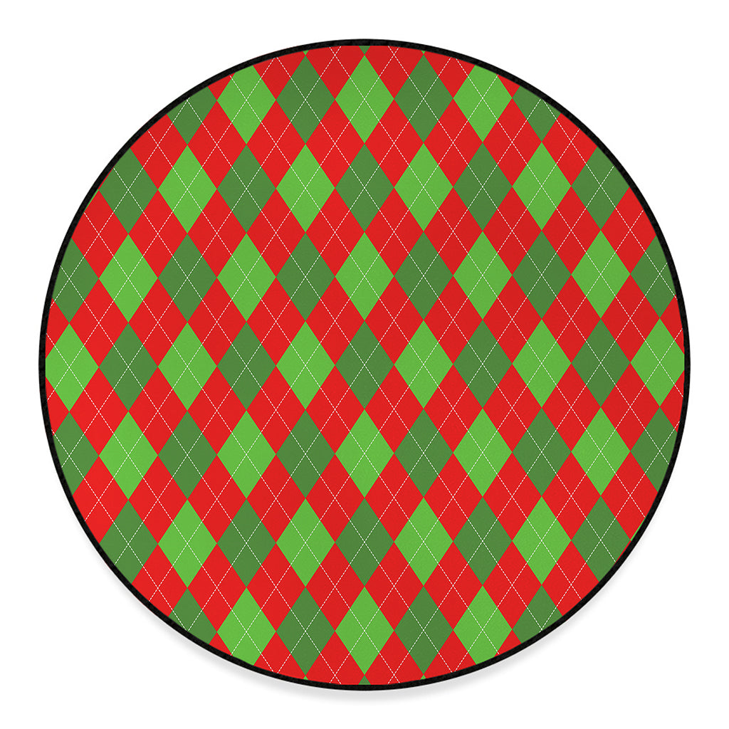 Green And Red Argyle Pattern Print Round Floor Mat