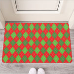 Green And Red Argyle Pattern Print Rubber Doormat