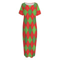 Green And Red Argyle Pattern Print Short Sleeve Long Nightdress