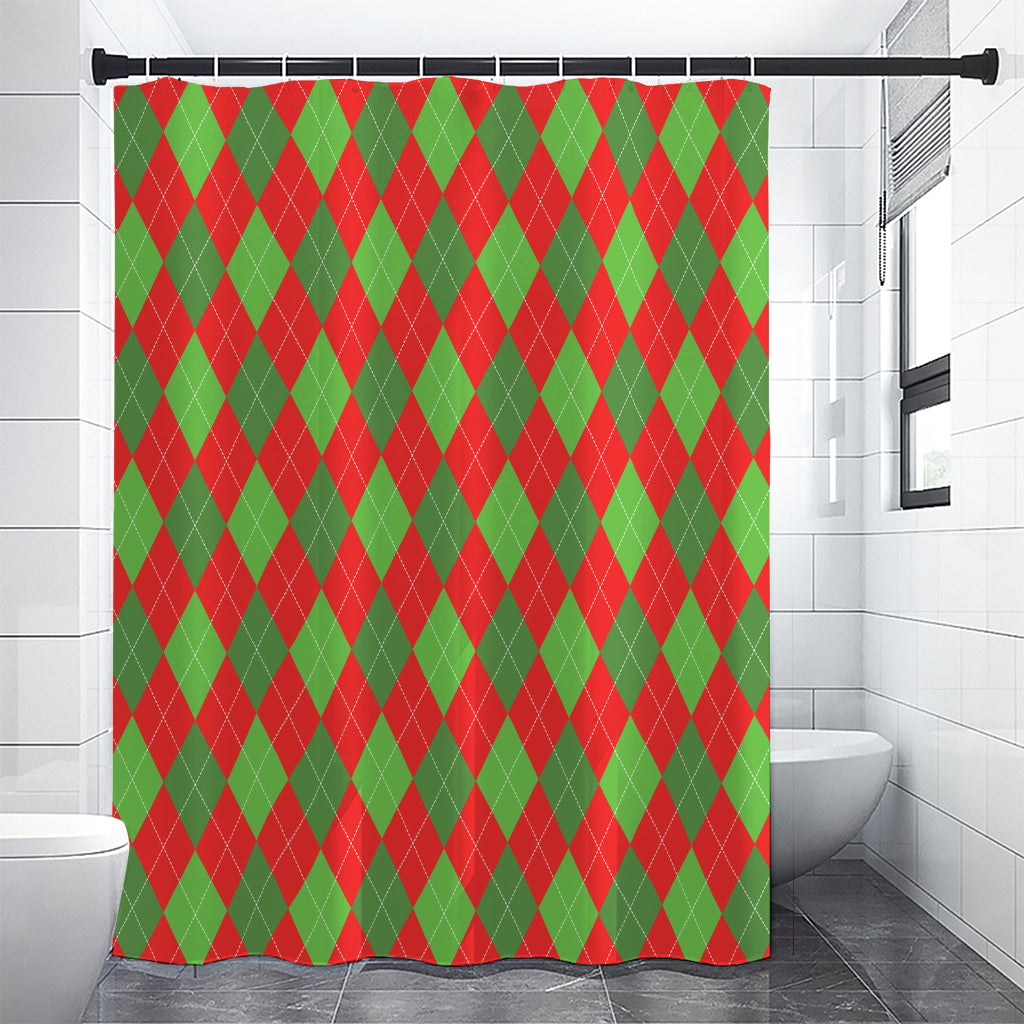 Green And Red Argyle Pattern Print Shower Curtain