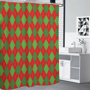 Green And Red Argyle Pattern Print Shower Curtain