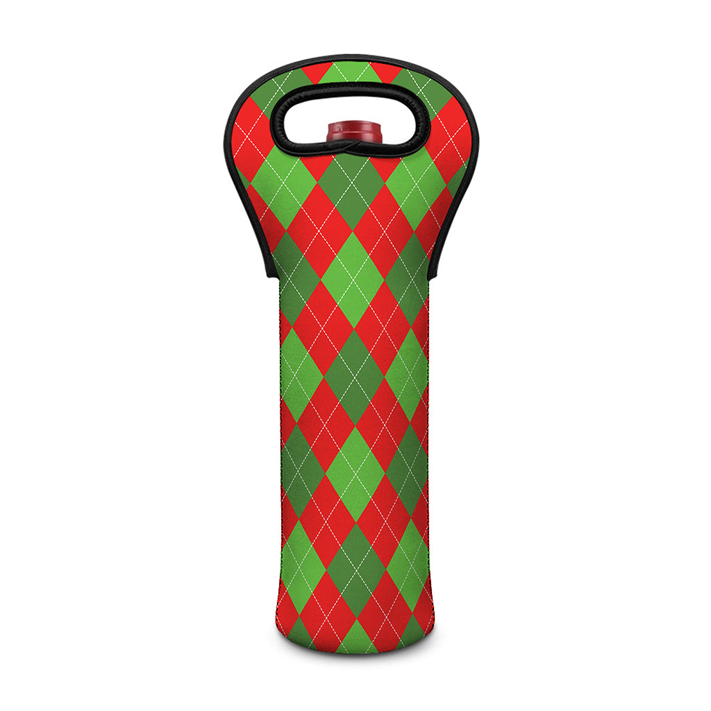 Green And Red Argyle Pattern Print Single Neoprene Wine Tote