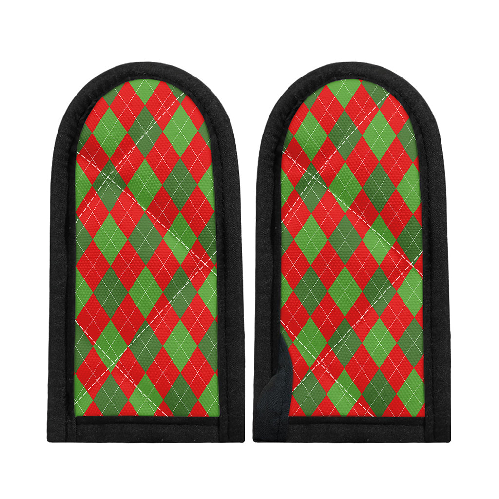 Green And Red Argyle Pattern Print Skillet Handle Cover
