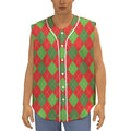 Green And Red Argyle Pattern Print Sleeveless Baseball Jersey