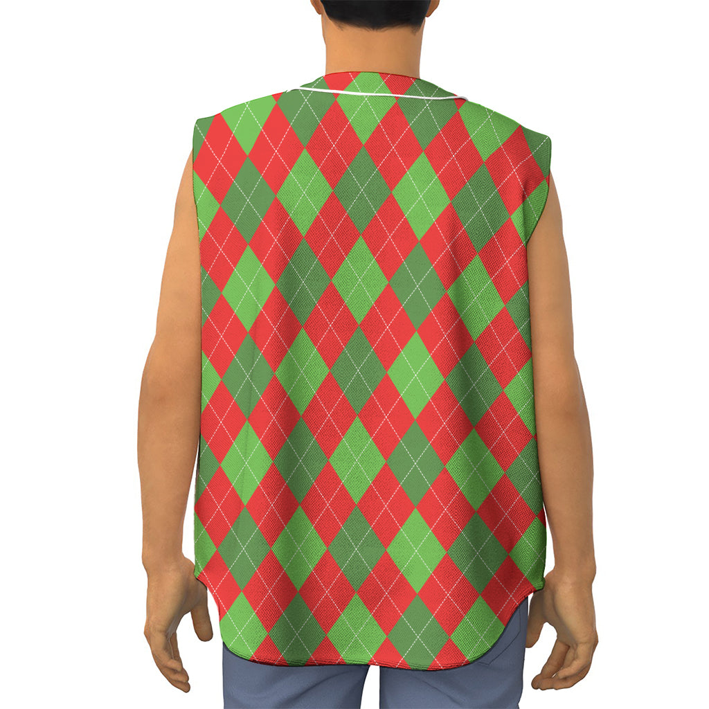 Green And Red Argyle Pattern Print Sleeveless Baseball Jersey