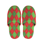 Green And Red Argyle Pattern Print Slippers