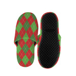Green And Red Argyle Pattern Print Slippers