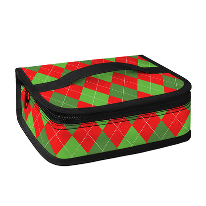 Green And Red Argyle Pattern Print Small Lunch Bag
