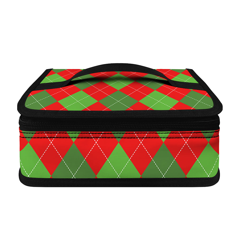 Green And Red Argyle Pattern Print Small Lunch Bag