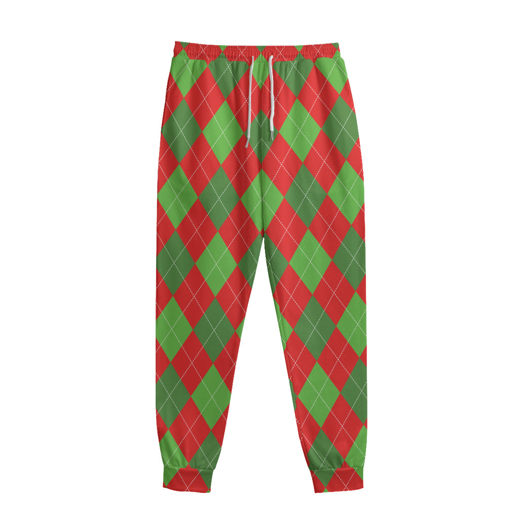 Green And Red Argyle Pattern Print Sweatpants