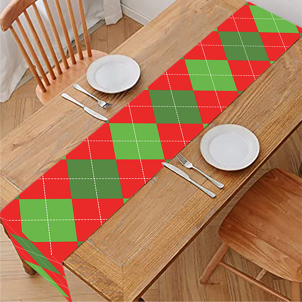 Green And Red Argyle Pattern Print Table Runner