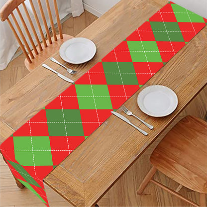 Green And Red Argyle Pattern Print Table Runner