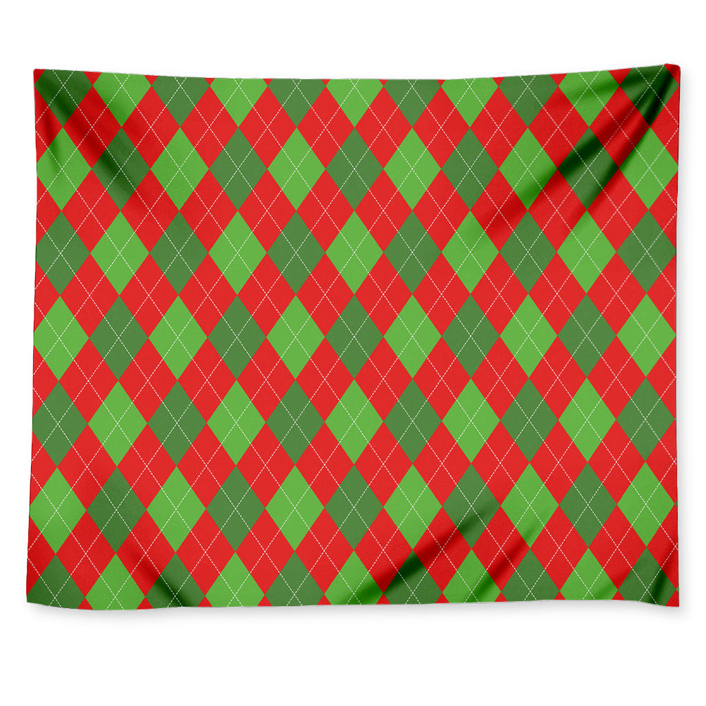 Green And Red Argyle Pattern Print Tapestry