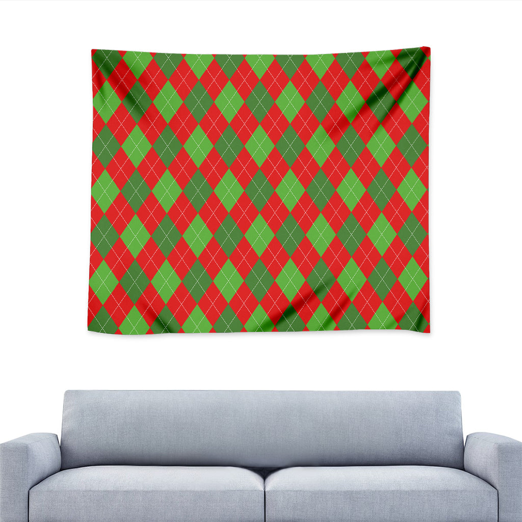 Green And Red Argyle Pattern Print Tapestry