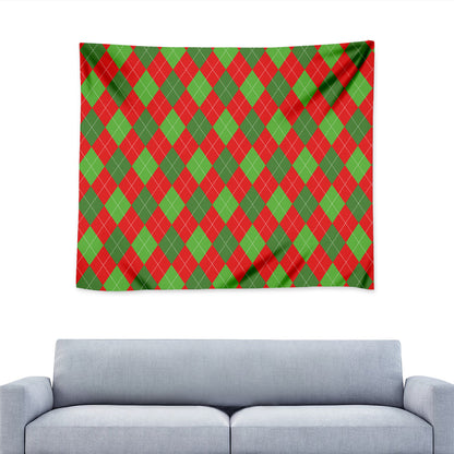 Green And Red Argyle Pattern Print Tapestry