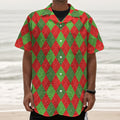 Green And Red Argyle Pattern Print Textured Short Sleeve Shirt
