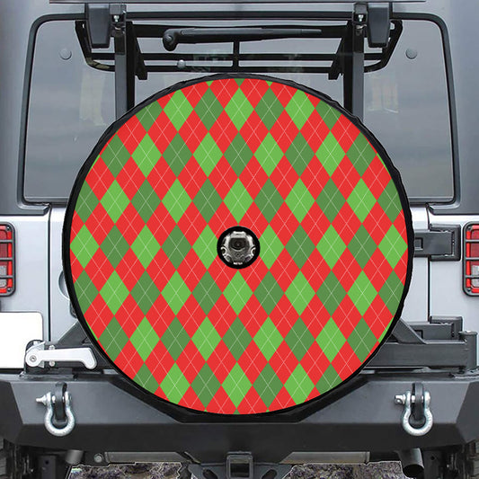 Green And Red Argyle Pattern Print Tire Cover With Camera Hole