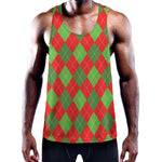 Green And Red Argyle Pattern Print Training Tank Top