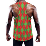 Green And Red Argyle Pattern Print Training Tank Top