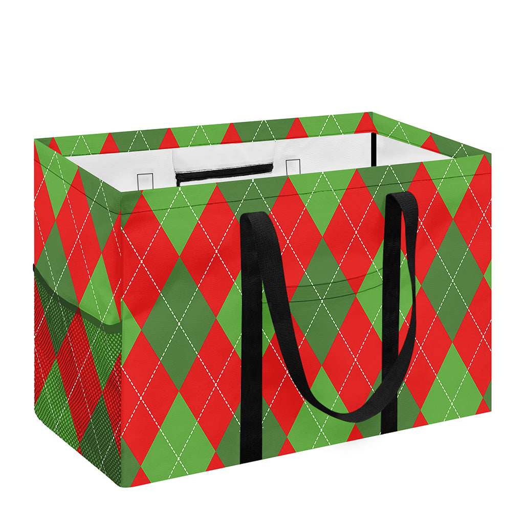 Green And Red Argyle Pattern Print Utility Tote Bag