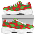 Green And Red Argyle Pattern Print White Chunky Shoes