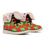 Green And Red Argyle Pattern Print Winter Boots