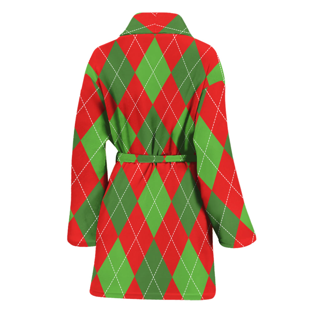 Green And Red Argyle Pattern Print Women's Bathrobe