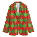 Green And Red Argyle Pattern Print Women's Blazer