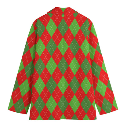 Green And Red Argyle Pattern Print Women's Blazer