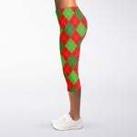 Green And Red Argyle Pattern Print Women's Capri Leggings