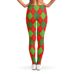 Green And Red Argyle Pattern Print Women's Leggings