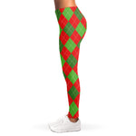 Green And Red Argyle Pattern Print Women's Leggings