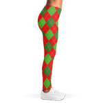 Green And Red Argyle Pattern Print Women's Leggings