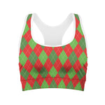 Green And Red Argyle Pattern Print Women's Sports Bra