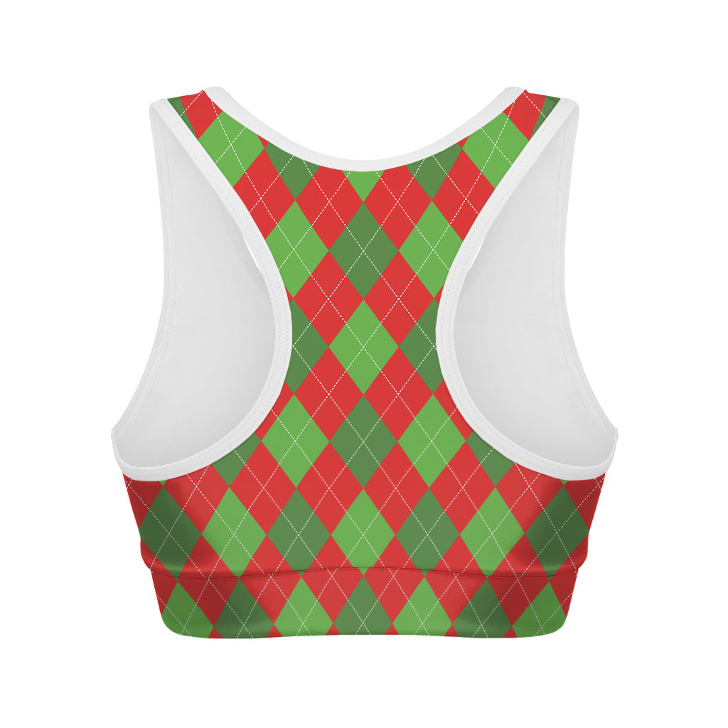 Green And Red Argyle Pattern Print Women's Sports Bra