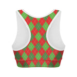 Green And Red Argyle Pattern Print Women's Sports Bra