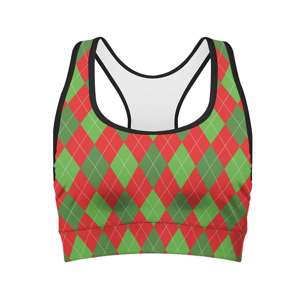 Green And Red Argyle Pattern Print Women's Sports Bra