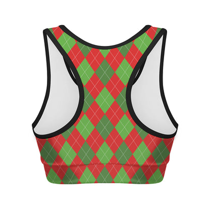 Green And Red Argyle Pattern Print Women's Sports Bra