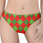 Green And Red Argyle Pattern Print Women's Thong