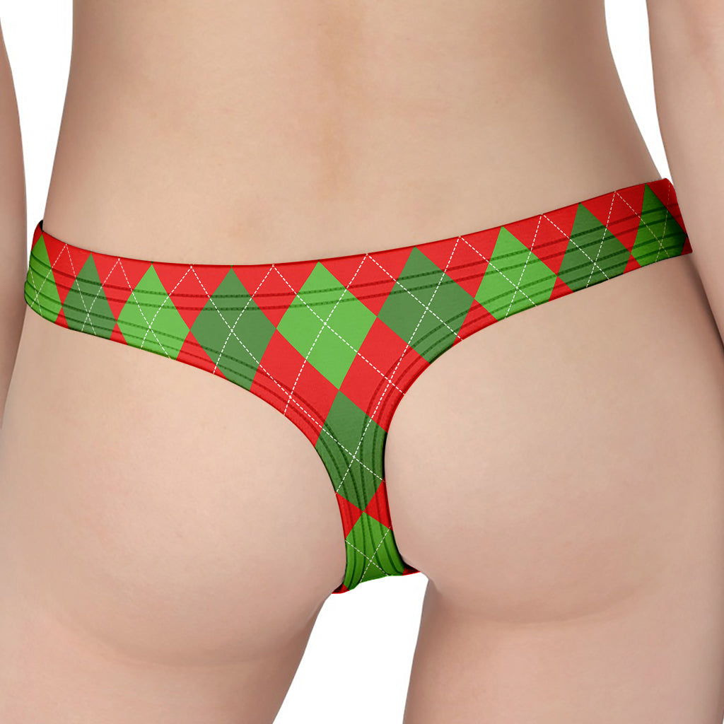 Green And Red Argyle Pattern Print Women's Thong